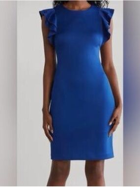 Tommy Hilfiger Royal Blue Ruffle-Shoulder Midi Dress